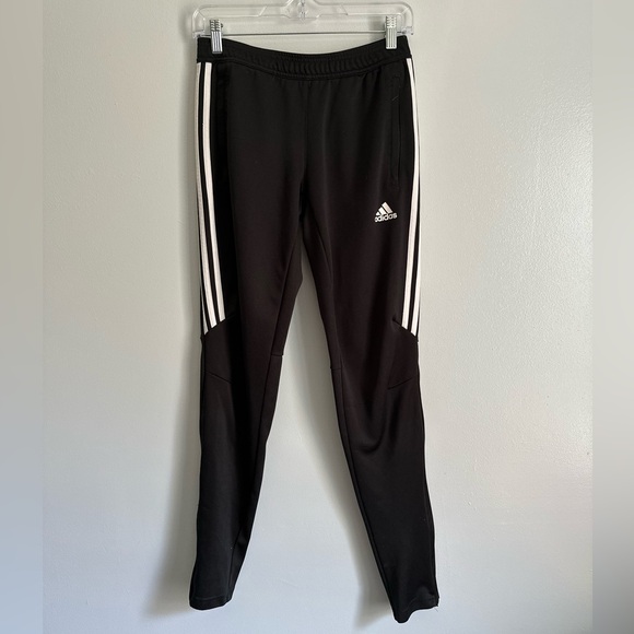 Adidas Black Track Pants with White Stripes and Ankle Zips Size Small - Picture 1 of 3